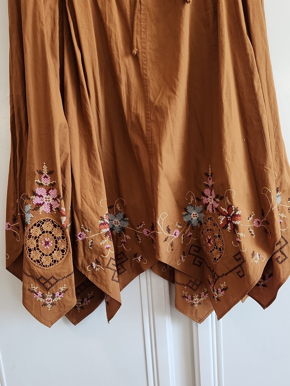 NWT..Free People Brown Asymmetrical Handkerchief Hem Embroidered Skirt - Picture 2 of 15